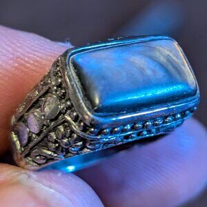 🖤 Sterling Silver Ring w/ Rectangular Dark Stone